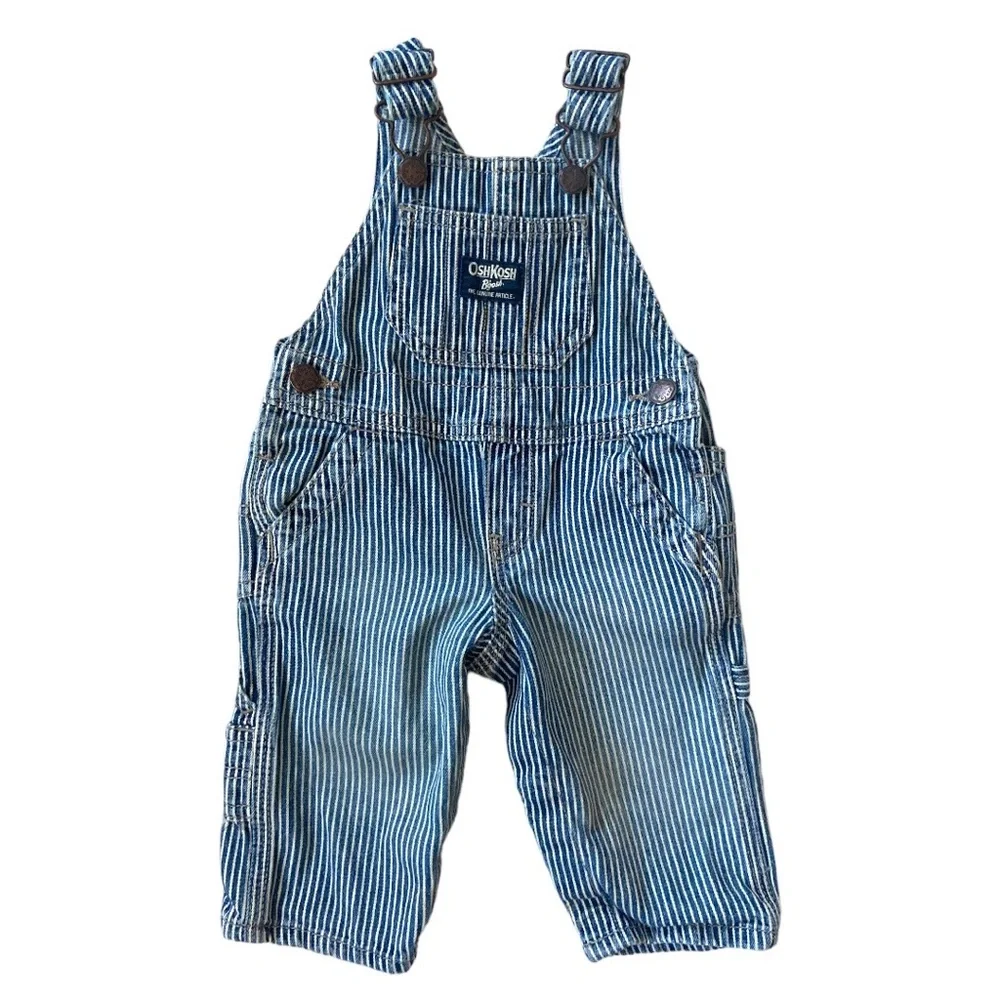 OSHKOSH BGOSH Overalls Engineer Jeans Pinstripe Stripes Blue White Canvas